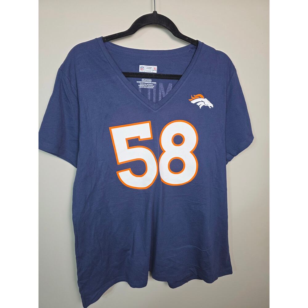 NWOT Denver Broncos Von Miller #58 T-Shirt Women's 2XL Navy Blue V-Neck NFL